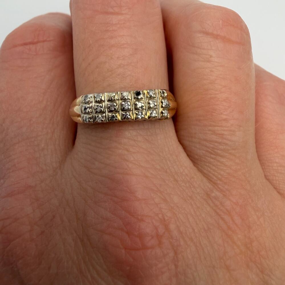 14K Yellow Gold Multi Row Diamond Cluster Ring Size 8 3.0g As Is Missing Stones
